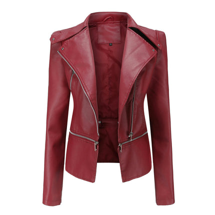 Women's Faux Leather Jacket Slim Fit Motorcycle Biker Jacket Coat