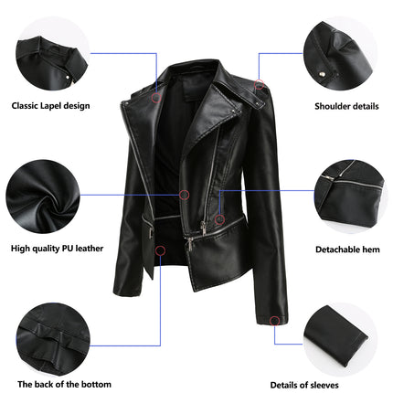 Women's Faux Leather Jacket Slim Fit Motorcycle Biker Jacket Coat