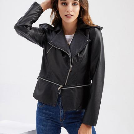 Women's Faux Leather Jacket Slim Fit Motorcycle Biker Jacket Coat