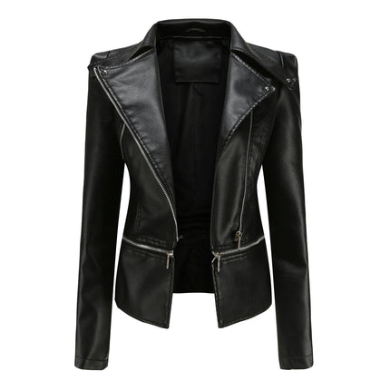 Women's Faux Leather Jacket Slim Fit Motorcycle Biker Jacket Coat