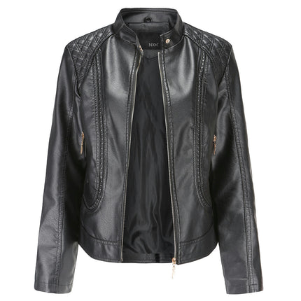 Faux Leather Jacket For Women Short PU Slim Zip Up Moto Biker Coat