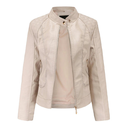 Faux Leather Jacket For Women Short PU Slim Zip Up Moto Biker Coat