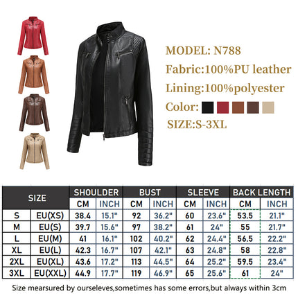 Women's Faux Leather Motorcycle Jacket PU Slim Short Biker Coat