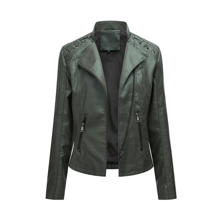 Women's Faux Leather Motorcycle Jacket Slim Short Biker PU Coat