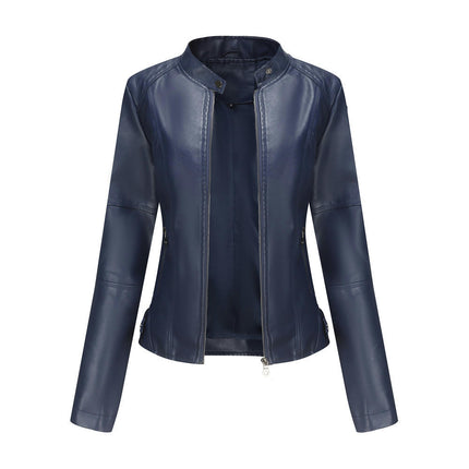 Women Faux Leather Moto Biker Shirts Slim Fit Long Sleeves Casual Jacket