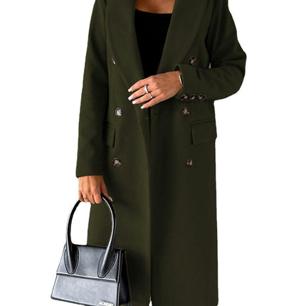 Women's Basic Designed Notch Lapel Double Breasted Mid-Long Pea Coat