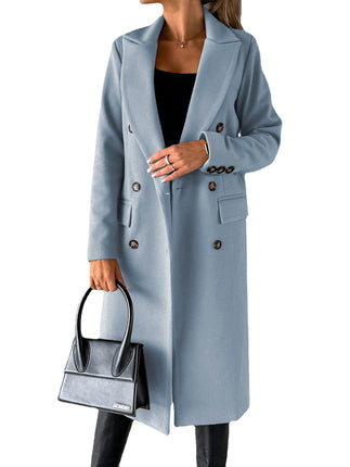 Women's Basic Designed Notch Lapel Double Breasted Mid-Long Pea Coat