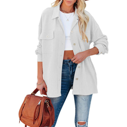 Women's Corduroy Button Down Shirts Casual Long Sleeve Jacket Coat with Pockets