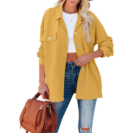 Women's Corduroy Button Down Shirts Casual Long Sleeve Jacket Coat with Pockets