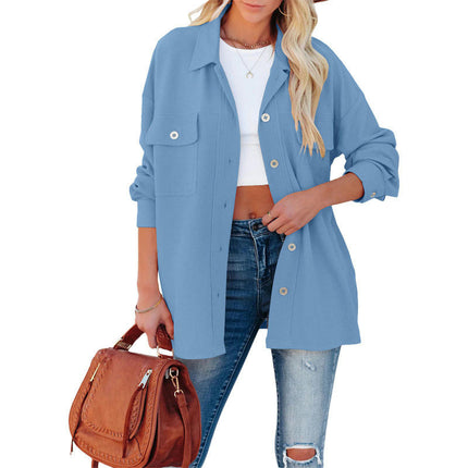 Women's Corduroy Button Down Shirts Casual Long Sleeve Jacket Coat with Pockets