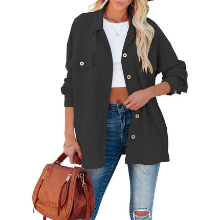 Women's Corduroy Button Down Shirts Casual Long Sleeve Jacket Coat with Pockets