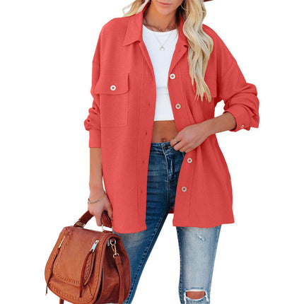 Women's Corduroy Button Down Shirts Casual Long Sleeve Jacket Coat with Pockets