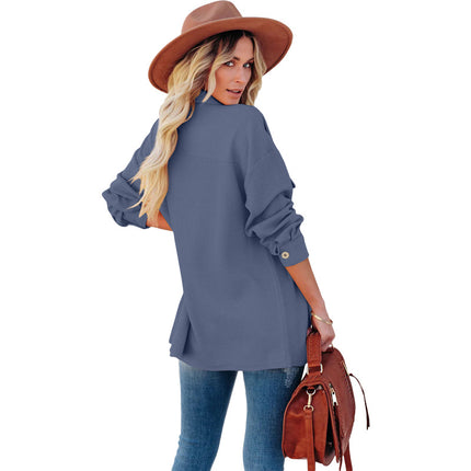 Women's Corduroy Button Down Shirts Casual Long Sleeve Jacket Coat with Pockets