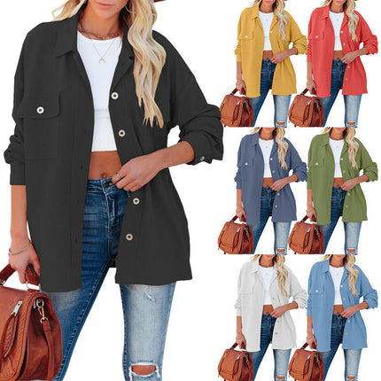 Women's Corduroy Button Down Shirts Casual Long Sleeve Jacket Coat with Pockets