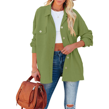 Women's Corduroy Button Down Shirts Casual Long Sleeve Jacket Coat with Pockets