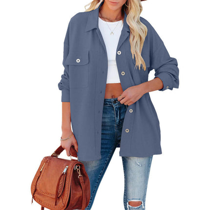 Women's Corduroy Button Down Shirts Casual Long Sleeve Jacket Coat with Pockets