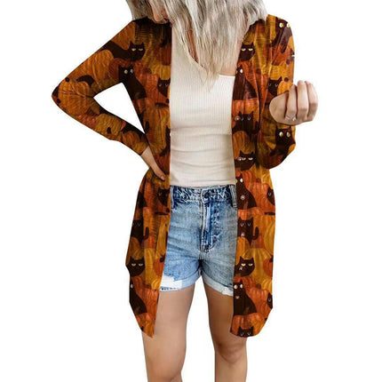 Women's Halloween Print Cardigan Long Sleeve Open Front Outwear Coat