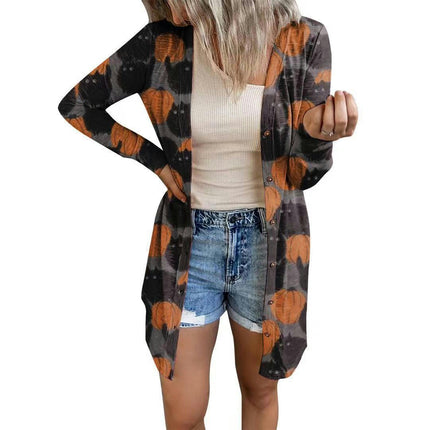 Women's Halloween Print Cardigan Long Sleeve Open Front Outwear Coat