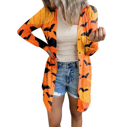 Women's Halloween Print Cardigan Long Sleeve Open Front Outwear Coat