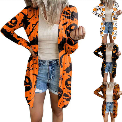 Women's Halloween Print Cardigan Long Sleeve Open Front Outwear Coat