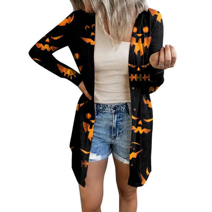 Women's Halloween Print Cardigan Long Sleeve Open Front Outwear Coat