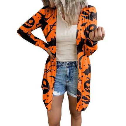 Women's Halloween Print Cardigan Long Sleeve Open Front Outwear Coat