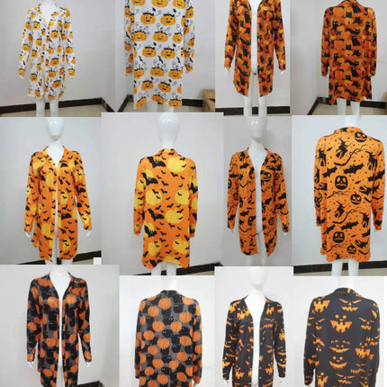 Women's Halloween Print Cardigan Long Sleeve Open Front Outwear Coat