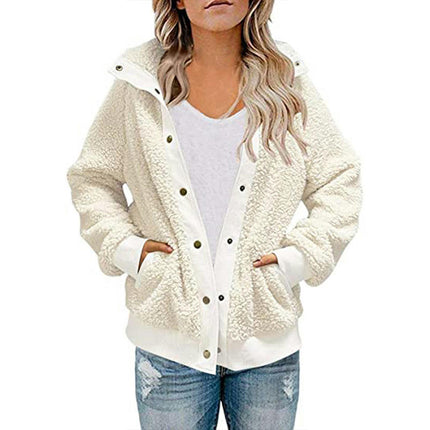 Women's Winter Long Sleeve Button Sherpa Pockets Warm Fleece Jacket Coat