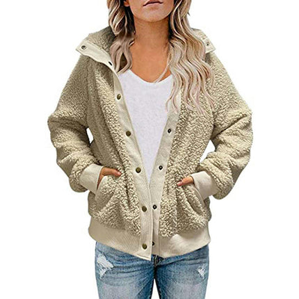 Women's Winter Long Sleeve Button Sherpa Pockets Warm Fleece Jacket Coat