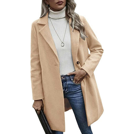 Women's Pea Coat Notched Collar Button Midi Long Trench Coat Outwear