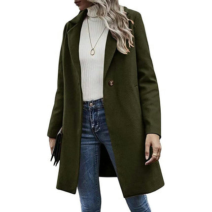 Women's Pea Coat Notched Collar Button Midi Long Trench Coat Outwear