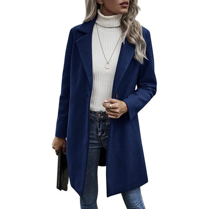 Women's Pea Coat Notched Collar Button Midi Long Trench Coat Outwear