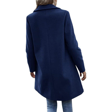 Women's Pea Coat Notched Collar Button Midi Long Trench Coat Outwear