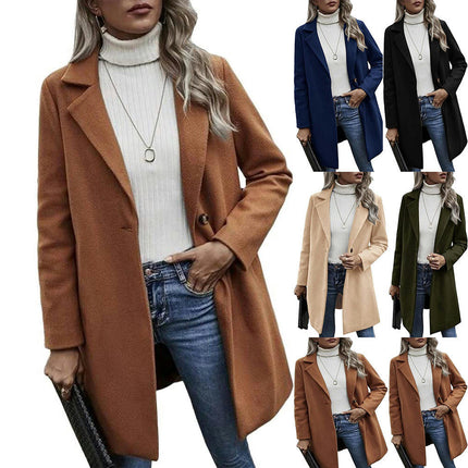 Women's Pea Coat Notched Collar Button Midi Long Trench Coat Outwear