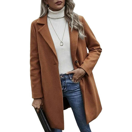 Women's Pea Coat Notched Collar Button Midi Long Trench Coat Outwear