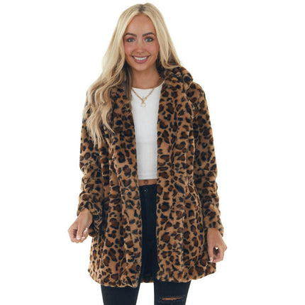 Women's Faux Fur Jackets Autumn Winter Leopard Coats Loose Fur Coat