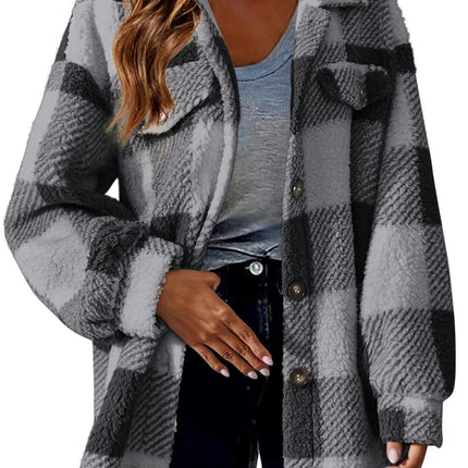 Women's Plaid Flannel Jacket Long Sleeve Button Down Casual Shirt Coats