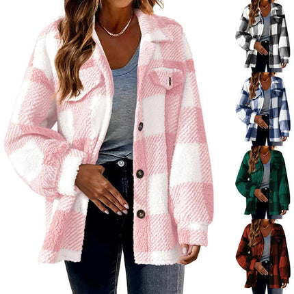 Women's Plaid Flannel Jacket Long Sleeve Button Down Casual Shirt Coats