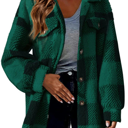 Women's Plaid Flannel Jacket Long Sleeve Button Down Casual Shirt Coats