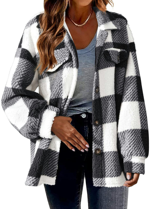 Women's Plaid Flannel Jacket Long Sleeve Button Down Casual Shirt Coats