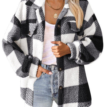 Women's Plaid Flannel Jacket Long Sleeve Button Down Casual Shirt Coats