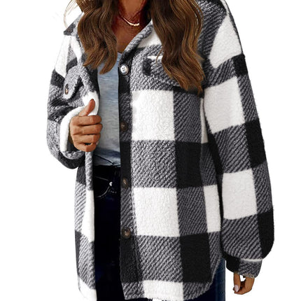 Women's Plaid Flannel Jacket Long Sleeve Button Down Casual Shirt Coats