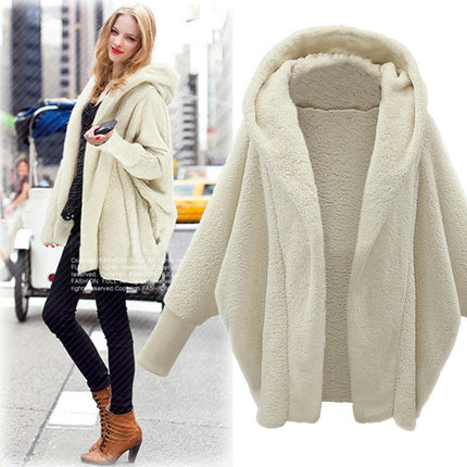 Women's Winter Long Sleeve Solid Fuzzy Open Front Hooded Cardigans Jacket Coat