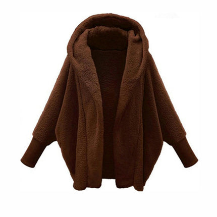 Women's Winter Long Sleeve Solid Fuzzy Open Front Hooded Cardigans Jacket Coat