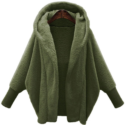 Women's Winter Long Sleeve Solid Fuzzy Open Front Hooded Cardigans Jacket Coat