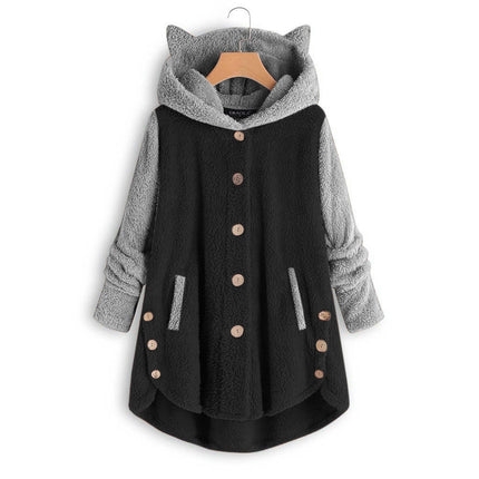 Women's Winter Coats Fuzzy Hooded Jackets Button Down Warm Jacket