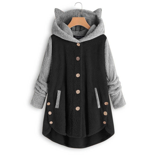 Women's Winter Coats Fuzzy Hooded Jackets Button Down Warm Jacket