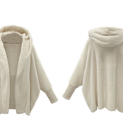 Women's Winter Long Sleeve Solid Fuzzy Open Front Hooded Cardigans Jacket Coat