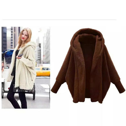 Women's Winter Long Sleeve Solid Fuzzy Open Front Hooded Cardigans Jacket Coat