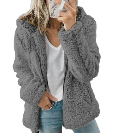 Women's Winter Coat Long Sleeve Hooded Zip Up Shaggy Jacket